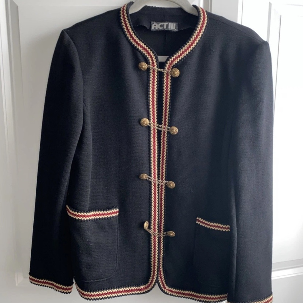 VTG Union Made ACT III Blazer Preppy Military Style Medium  Black Chain Buttons